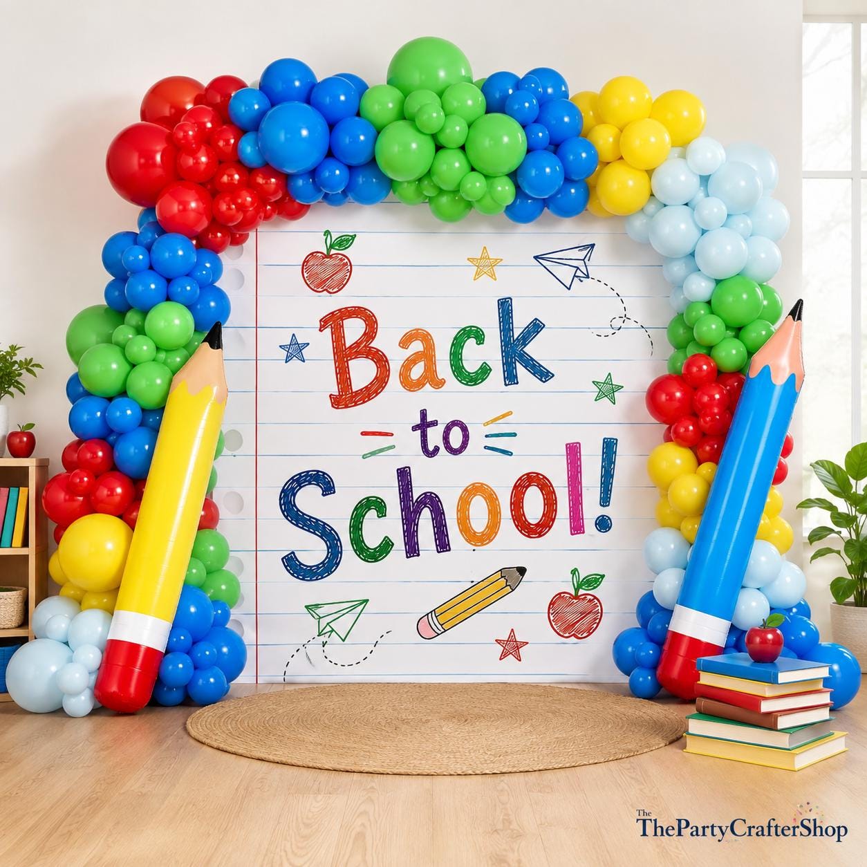 Back to School Balloon Arch Kit | Rainbow Pencil, Notebook Props, Classroom Decor