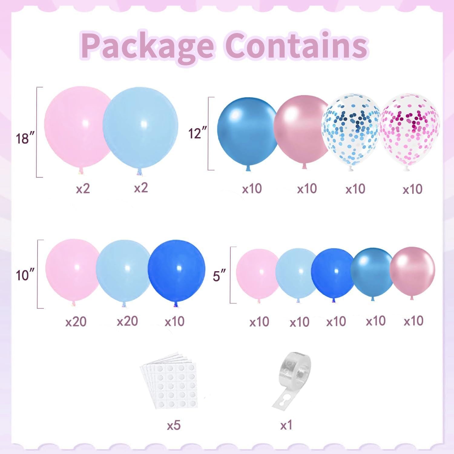 Gender Reveal Balloon Arch Kit | Pink Blue Metallic Garland for Baby Shower Party Decor