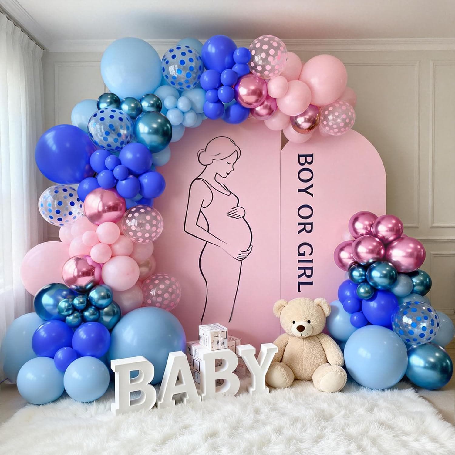 Gender Reveal Balloon Arch Kit | Pink Blue Metallic Garland for Baby Shower Party Decor