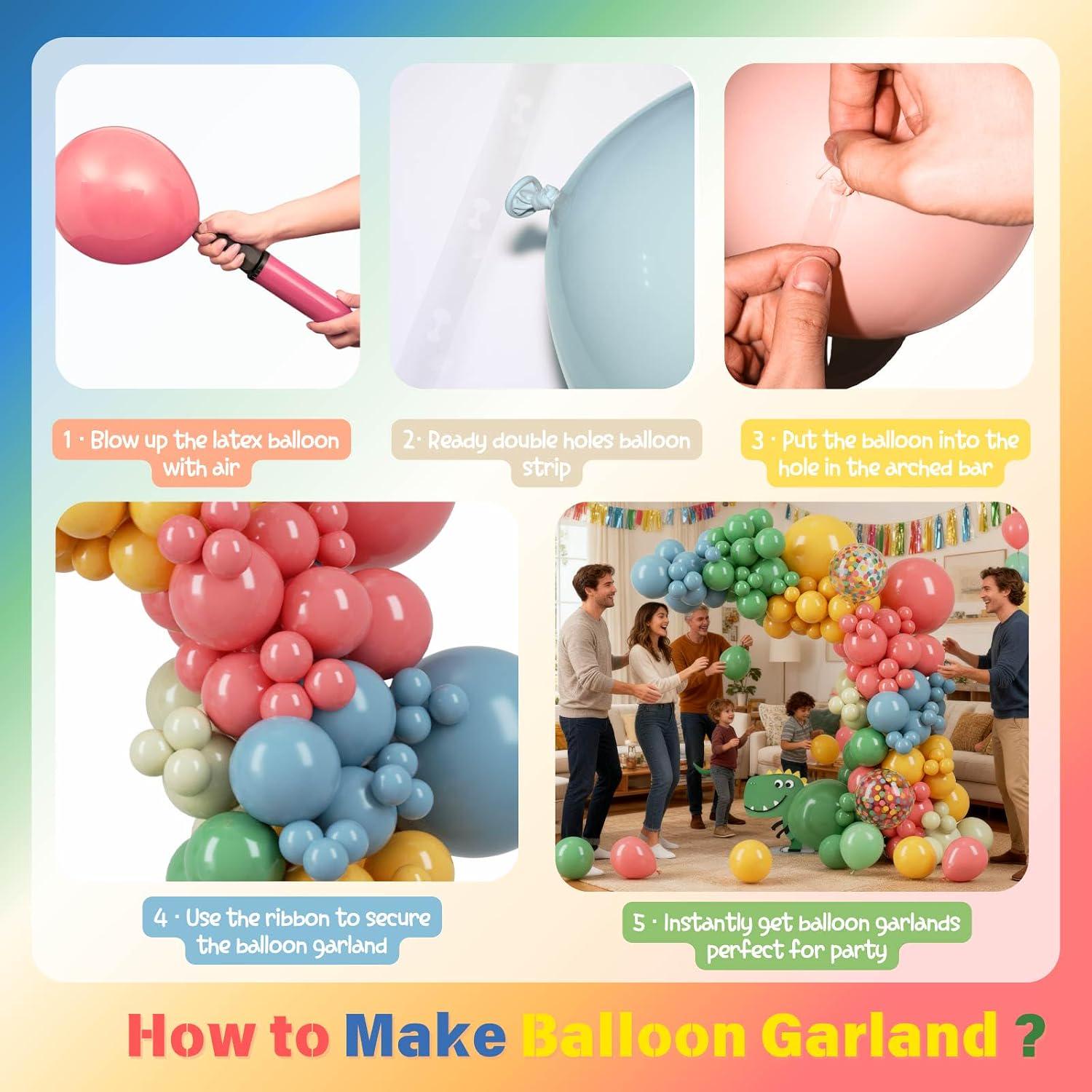 Retro Boho Balloon Arch Kit | Dinosaur, Flower, Number 1 Balloons (Sweet One Birthday)