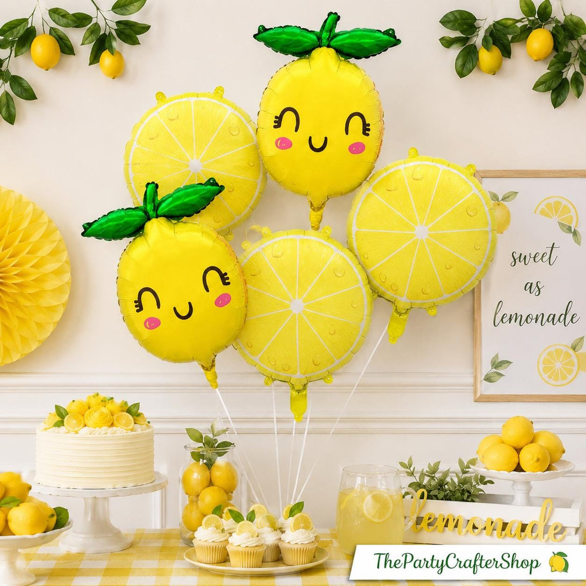 Smiling Lemon Foil Balloons | Citrus Bridal Shower, Summer Party Decor