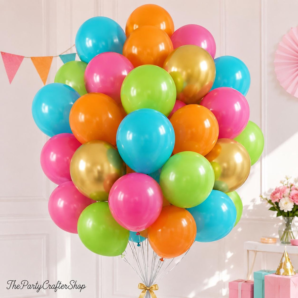 Tropical Balloon Set | Hot Pink, Orange, Teal, Green, Gold Party Balloons