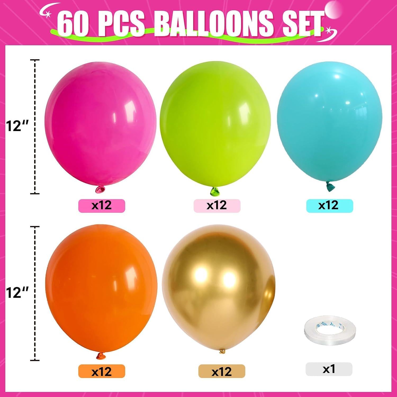 Tropical Balloon Set | Hot Pink, Orange, Teal, Green, Gold Party Balloons