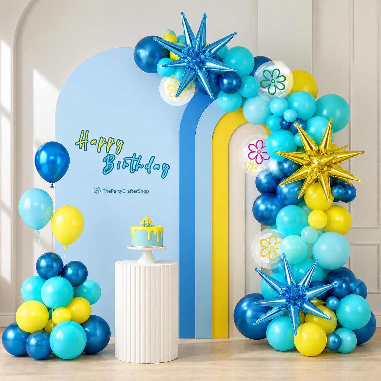 Underwater Birthday Balloon Arch Kit | Blue Yellow Star Party Decor
