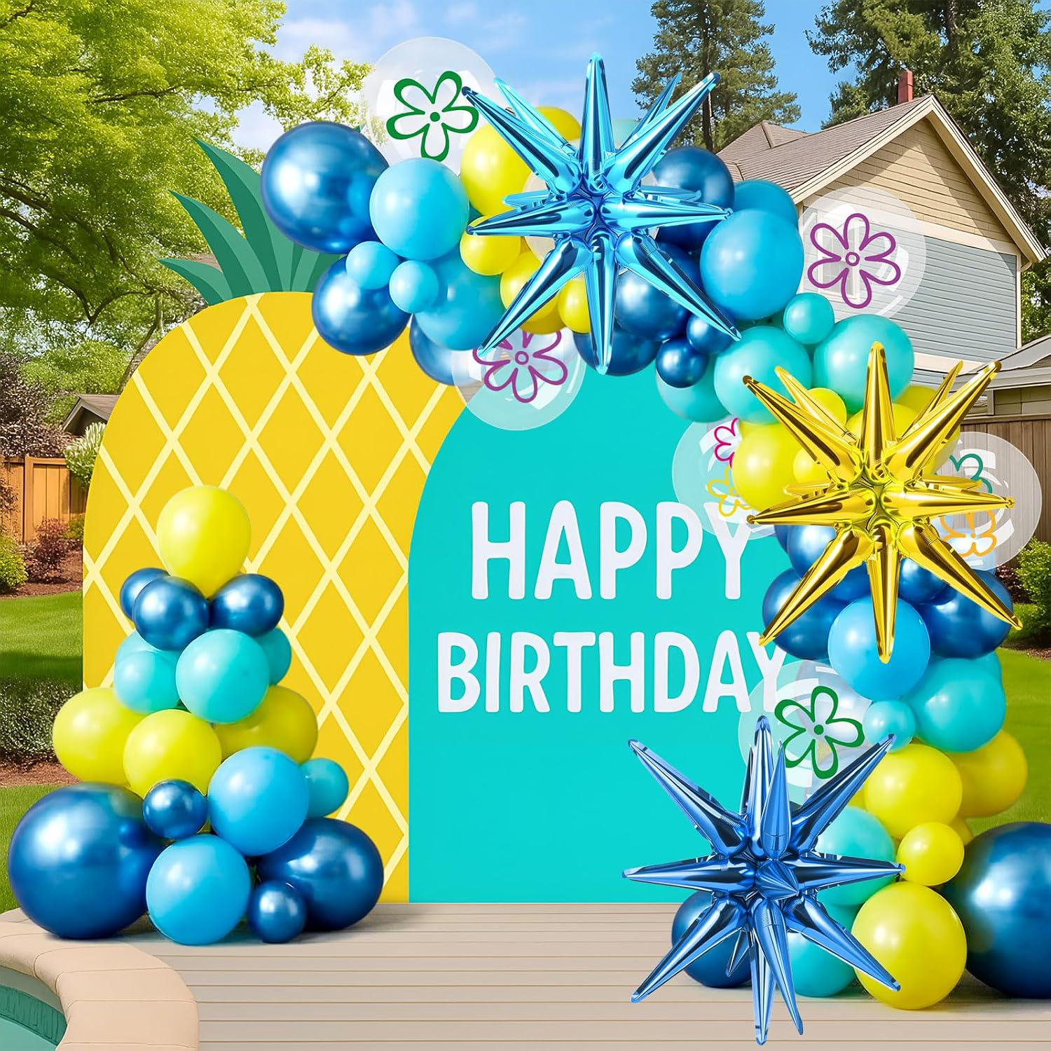 Underwater Birthday Balloon Arch Kit | Blue Yellow Star Party Decor