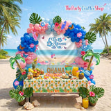 Hawaiian Balloon Arch Kit | Blue Pink Tropical Ohana Backdrop, Coconut Tree, Hibiscus Decor