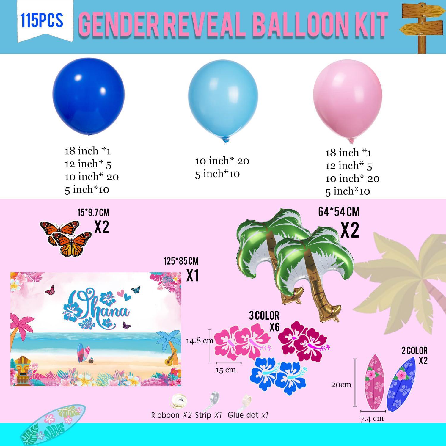 Hawaiian Balloon Arch Kit | Blue Pink Tropical Ohana Backdrop, Coconut Tree, Hibiscus Decor