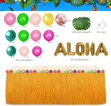 Hawaiian Luau Party Decorations | Aloha Backdrop, Grass Skirt, Balloon Garland, Palm Leaves
