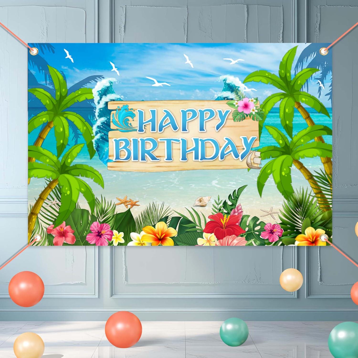 Beach Birthday Balloon Arch Kit | Aqua Coral Gold Ocean Backdrop Decorations