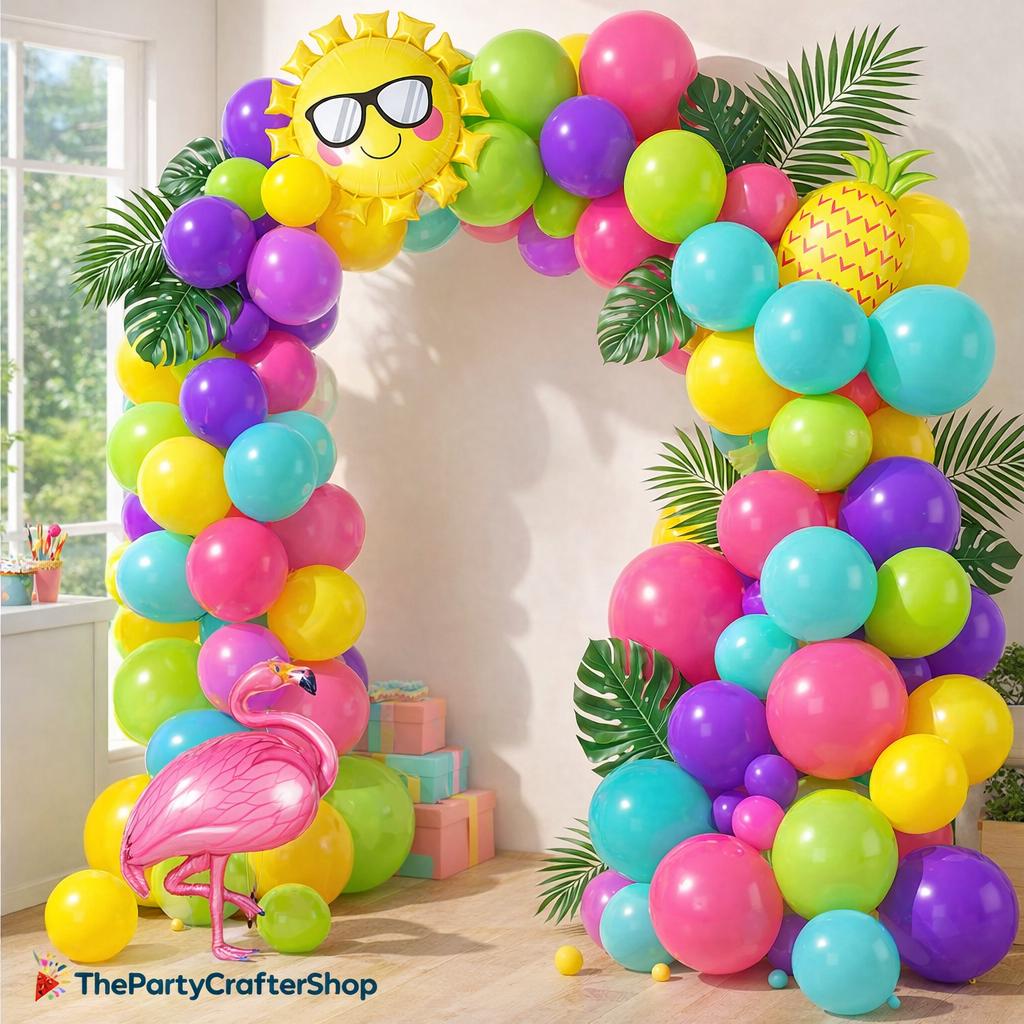 Tropical Rainbow Balloon Arch Kit | Fuchsia, Purple, Mint Green Party Decor