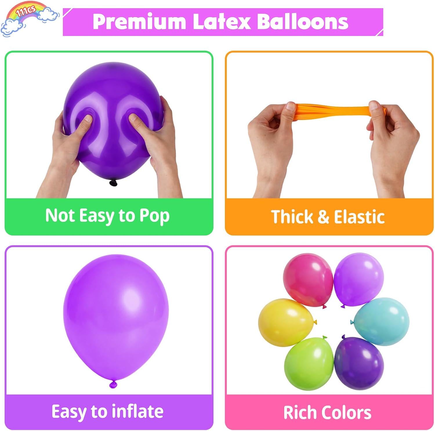 Tropical Rainbow Balloon Arch Kit | Fuchsia, Purple, Mint Green Party Decor