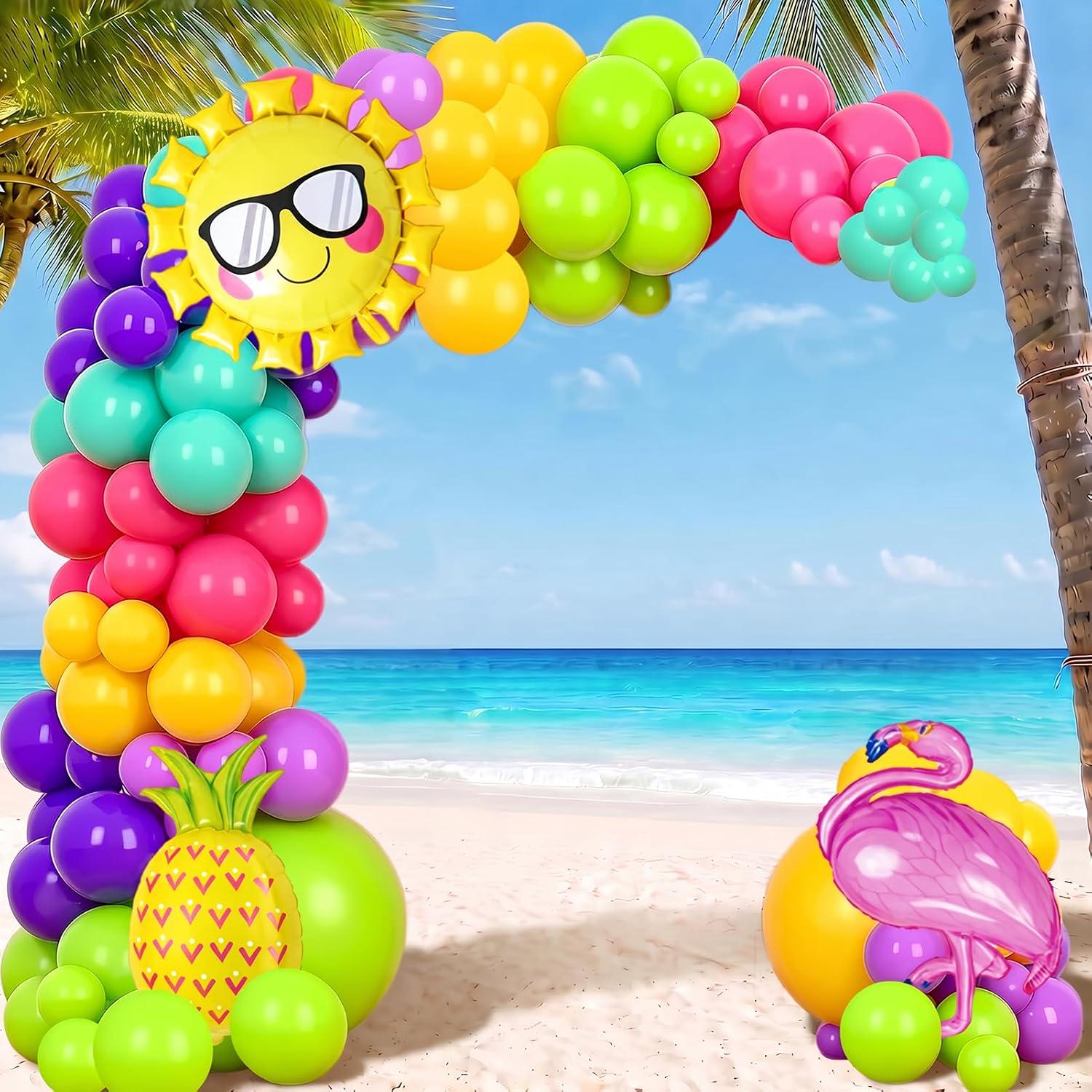 Tropical Rainbow Balloon Arch Kit | Fuchsia, Purple, Mint Green Party Decor