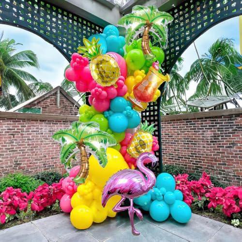 Tropical Balloon Arch Kit | Hot Pink, Lime Green, Yellow Balloons with Flamingo Foils