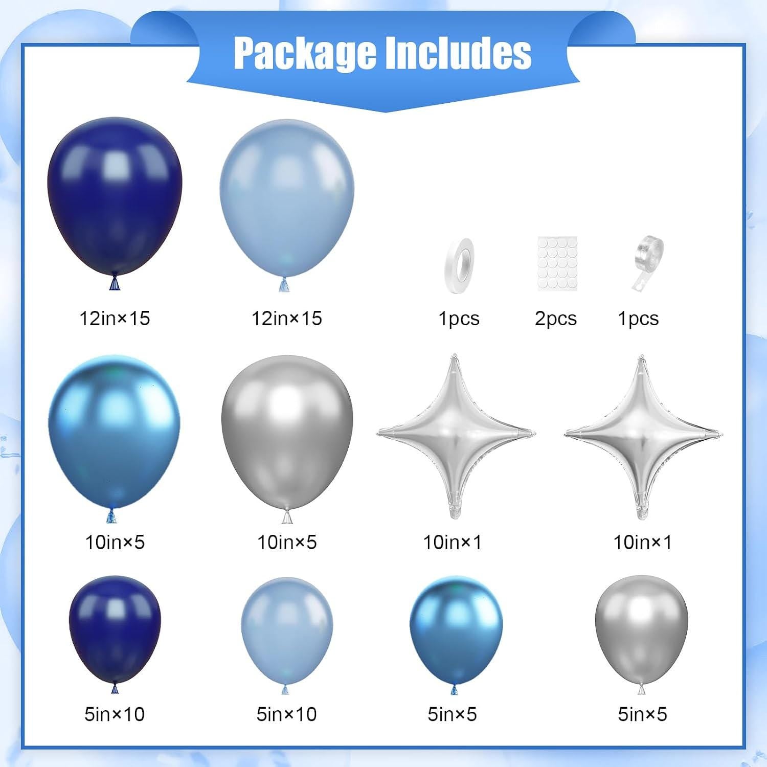 Blue Silver Balloon Arch Kit | Star Foil, Chrome Balloons Boy Baby Shower Birthday Ocean