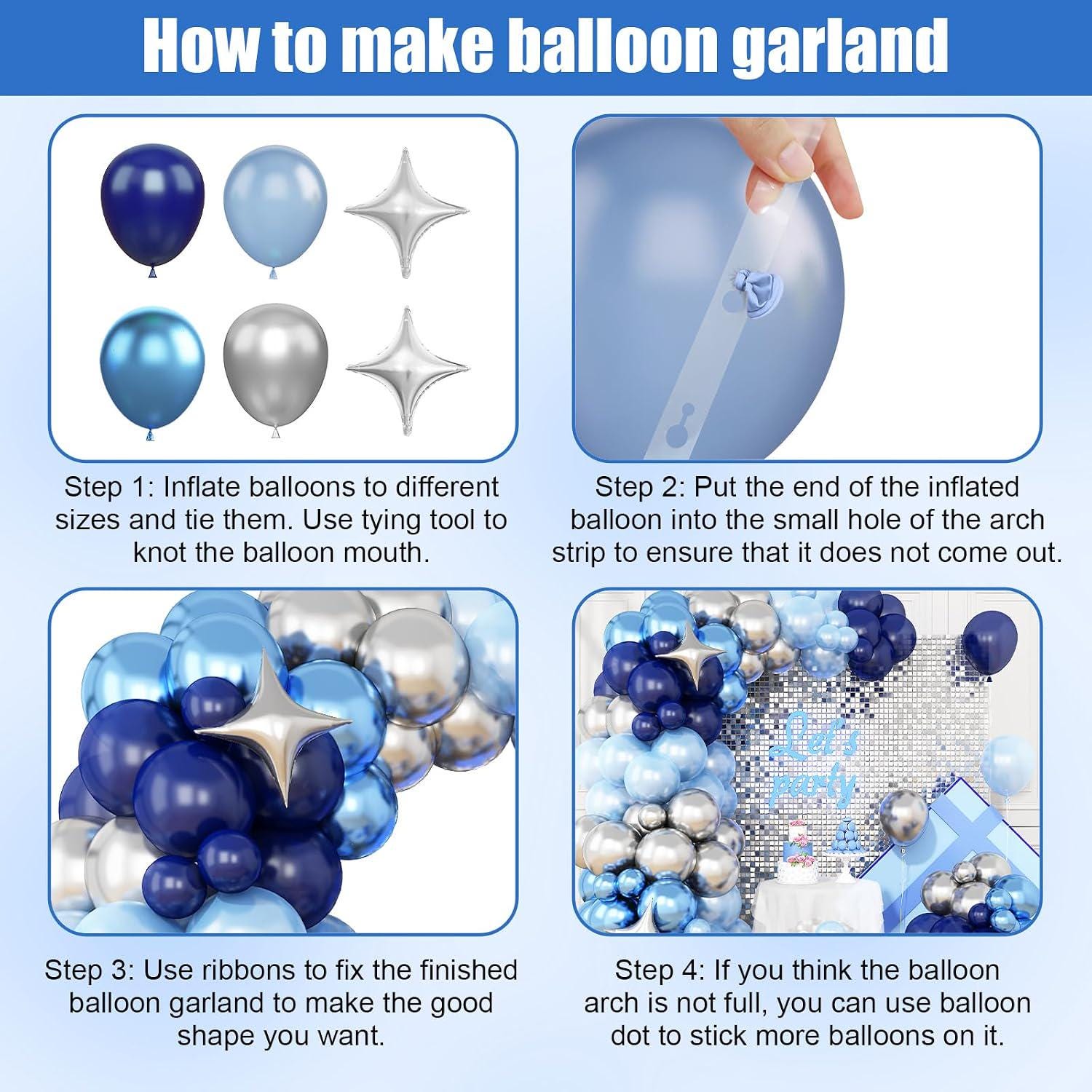 Blue Silver Balloon Arch Kit | Star Foil, Chrome Balloons Boy Baby Shower Birthday Ocean