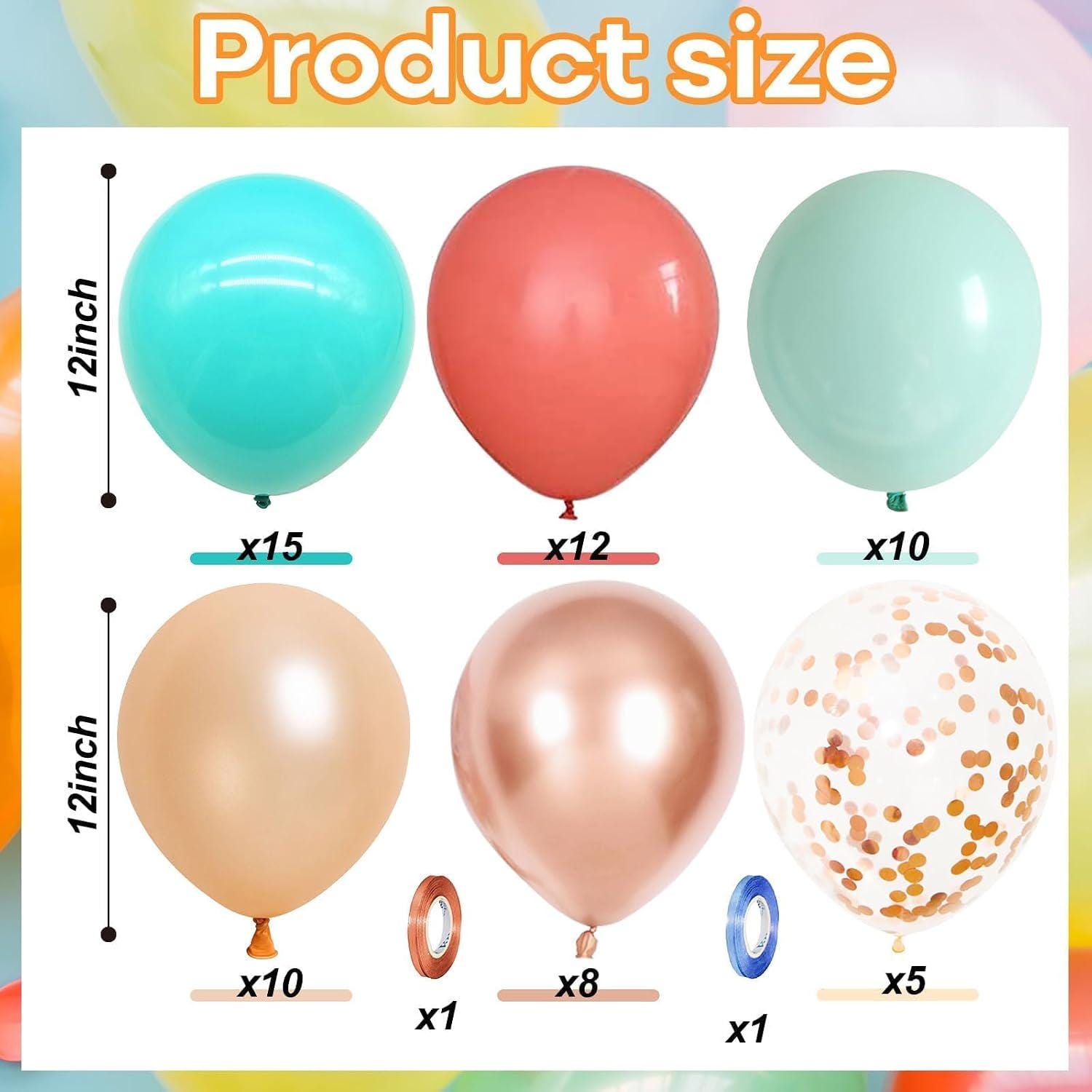Hawaiian Balloon Set | Tropical Luau Party Decor, Orange, Teal, Rose Gold Confetti Balloons