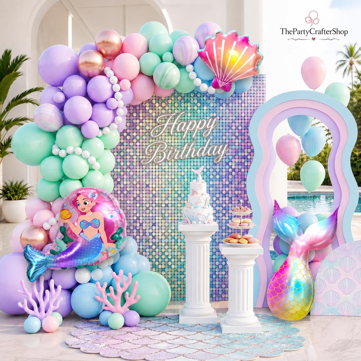 Mermaid Balloon Garland Kit, Pastel Under the Sea Birthday Baby Shower Decor