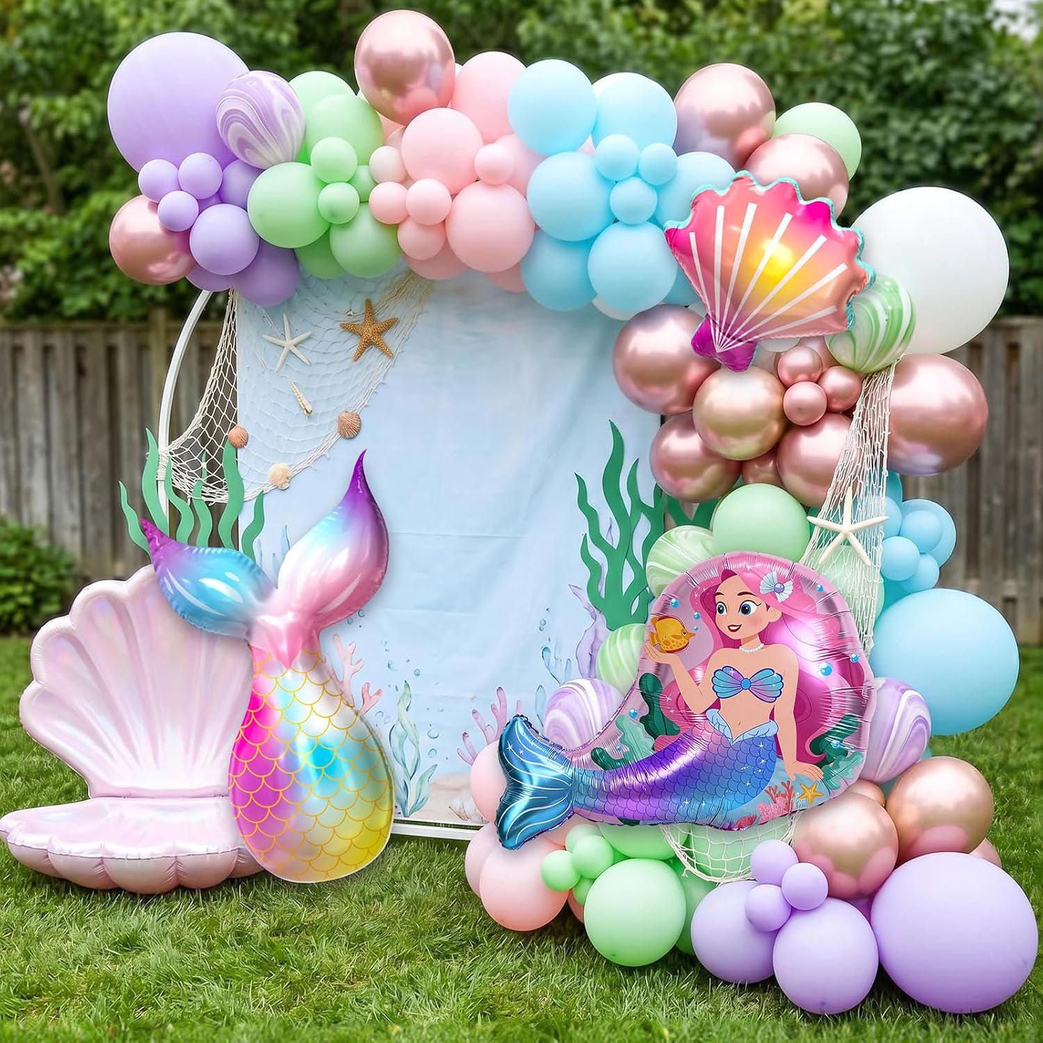 Mermaid Balloon Garland Kit, Pastel Under the Sea Birthday Baby Shower Decor