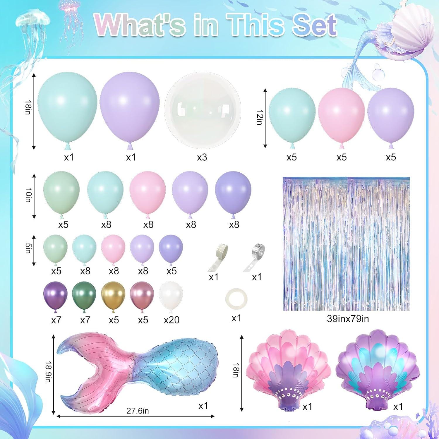 Mermaid Balloon Garland Kit, Pastel Under the Sea Party Decor