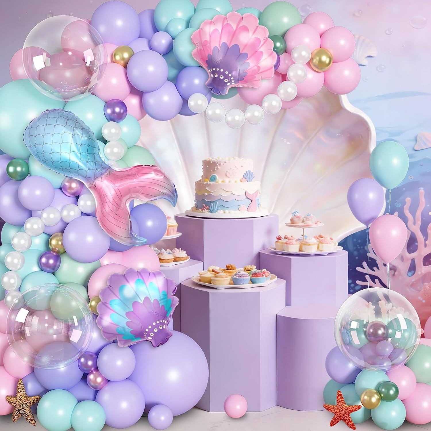 Mermaid Balloon Garland Kit, Pastel Under the Sea Party Decor