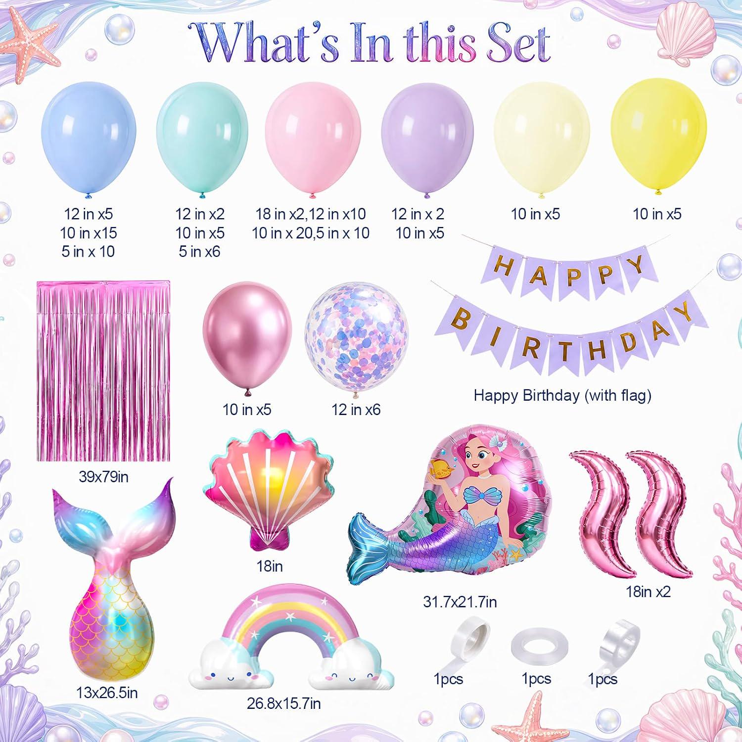 Mermaid Balloon Arch Kit, Pastel Under the Sea Party Decor (123pc)