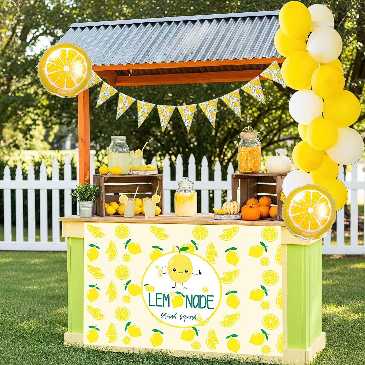 Lemonade Stand Party Decor Kit, Yellow White Balloons, Summer Birthday Banner