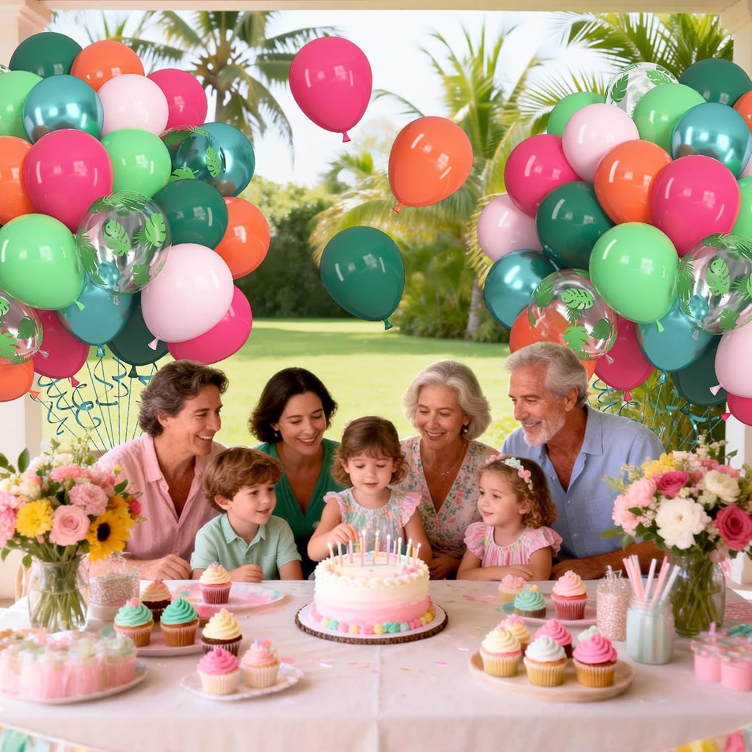 Tropical Balloon Arch Kit, Hot Pink Green Palm Leaf Balloons, Luau Party Decor
