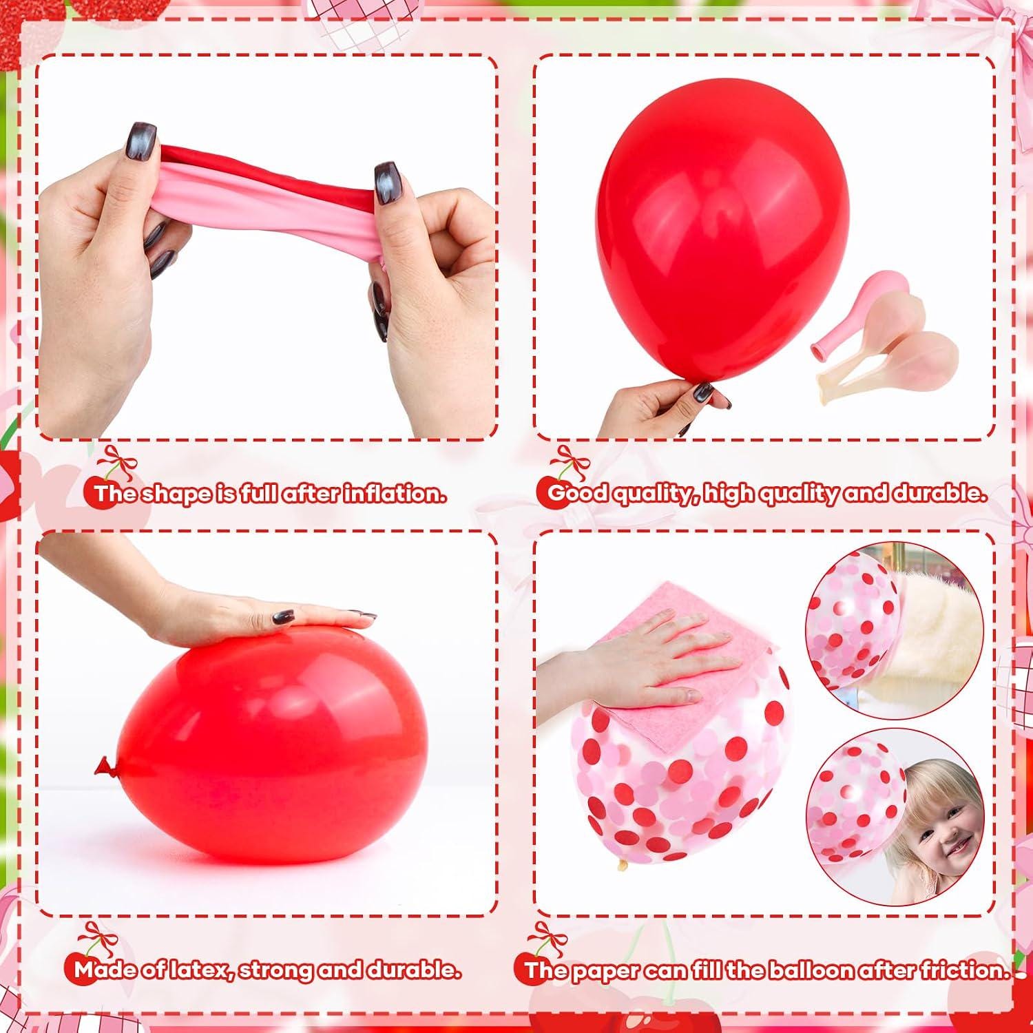 Cherry Print Balloons, Pink Red Summer Party Decor, Girls Birthday Baby Shower