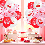Cherry Print Balloons, Pink Red Summer Party Decor, Girls Birthday Baby Shower