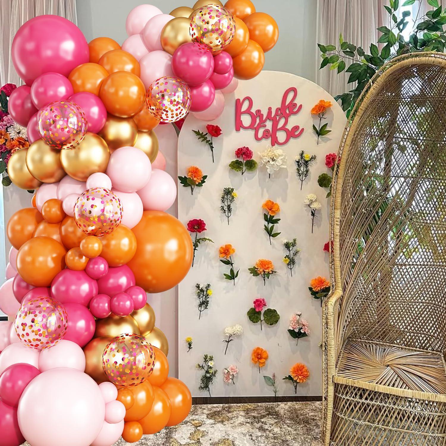 Pink Orange Gold Balloon Arch Kit, Confetti Garland for Birthday, Baby Shower, Wedding Decor
