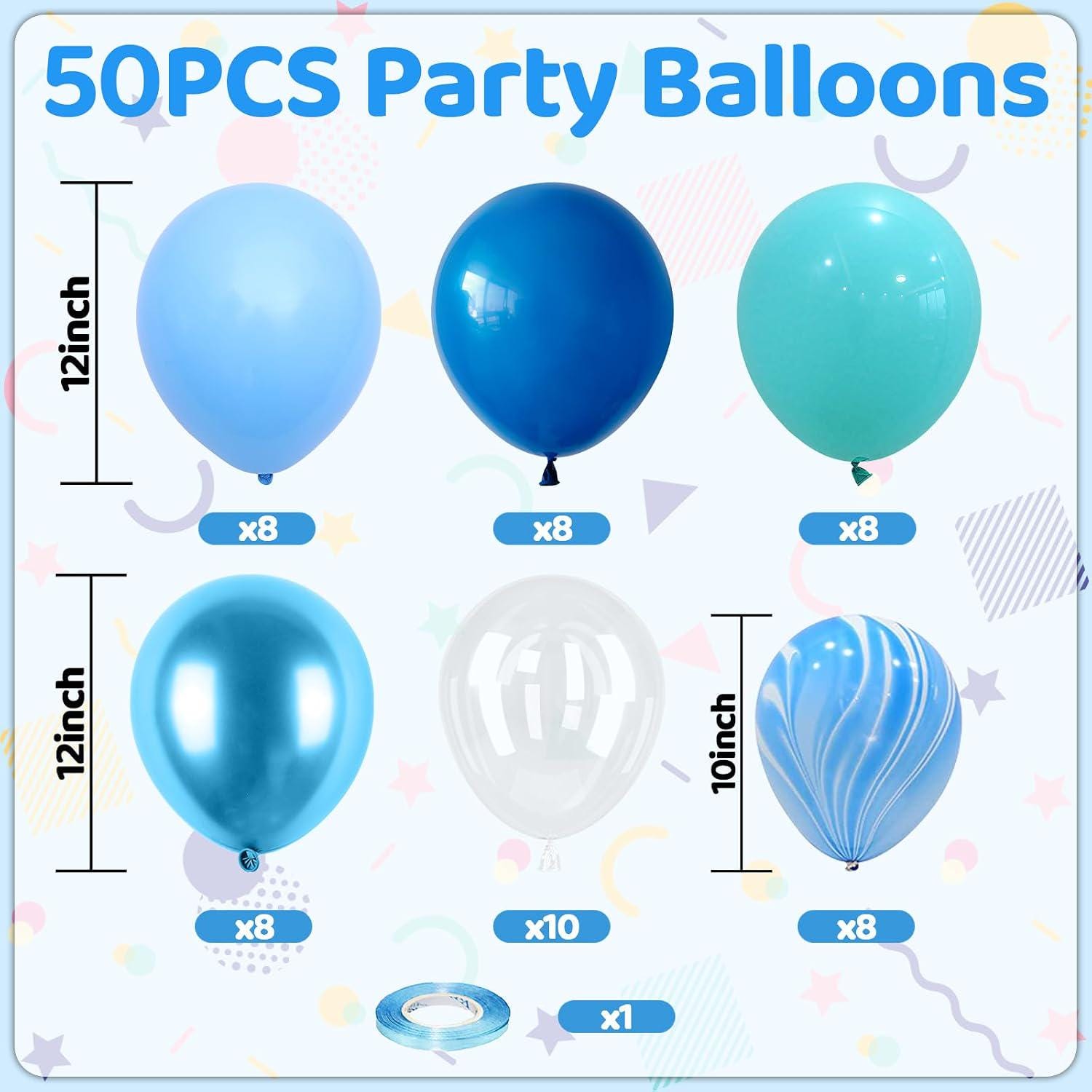 Ocean Theme Balloons, Blue Tie Dye Under the Sea Party Decor