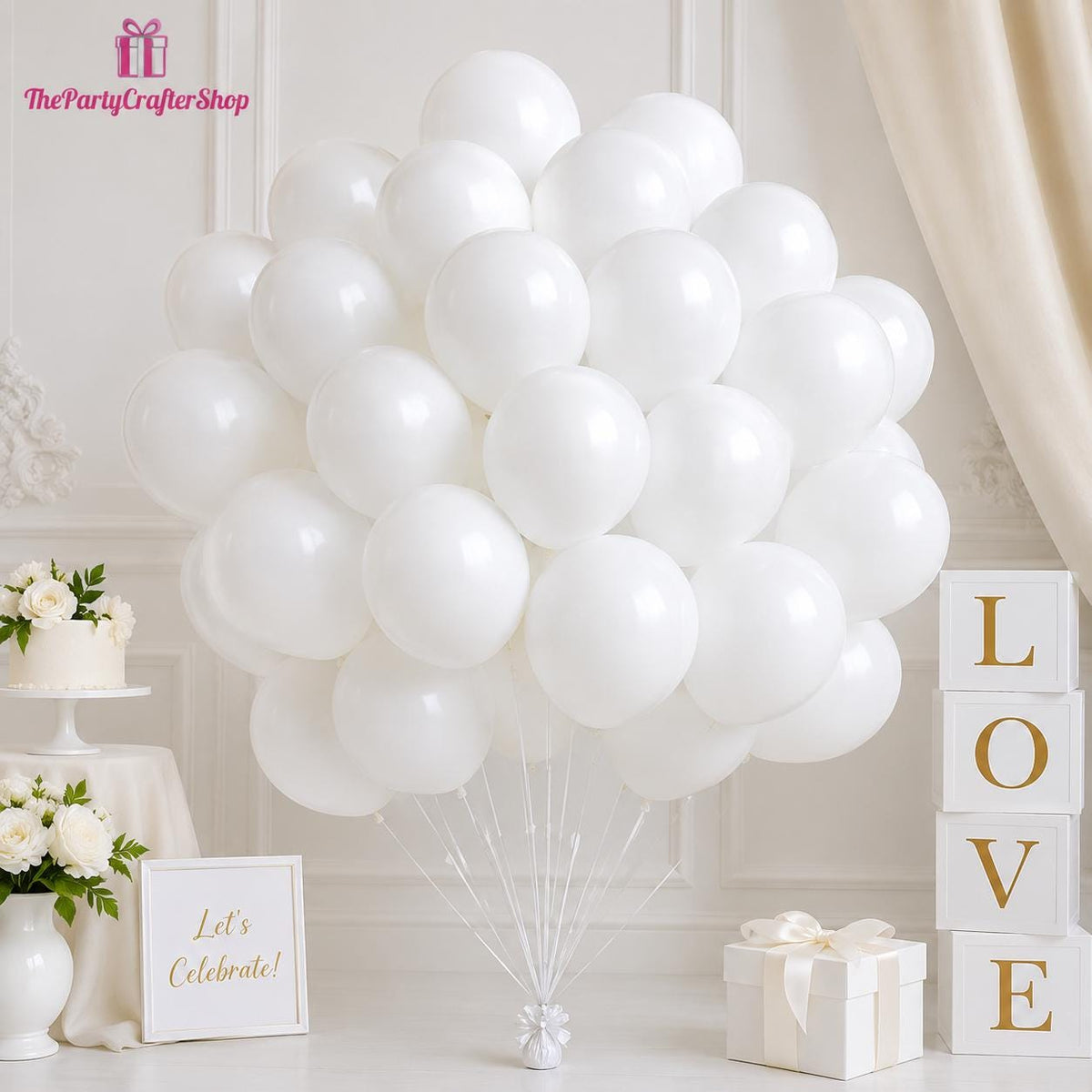 100pc White Latex Balloons, 12 Inch Party Decor (Air or Helium Filled)