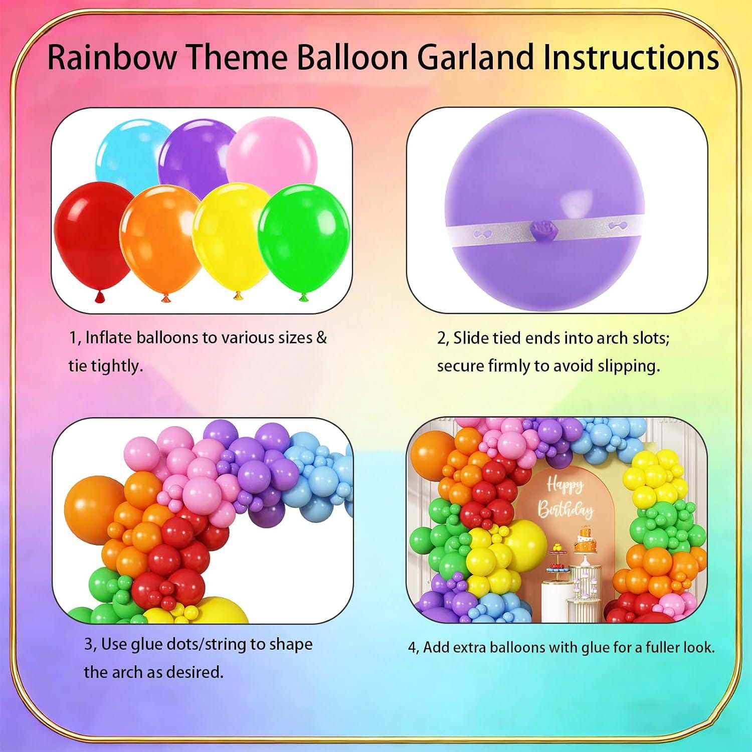 Rainbow Balloon Arch Kit, 174pc Latex Garland for Birthday Party Decor