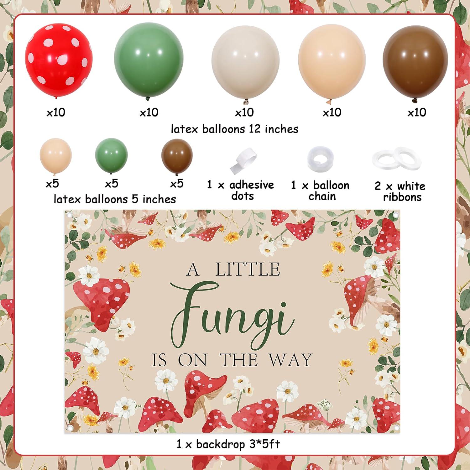 Mushroom Baby Shower Decorations, A Little Fungi Banner, Balloon Garland, Garden Party Decor
