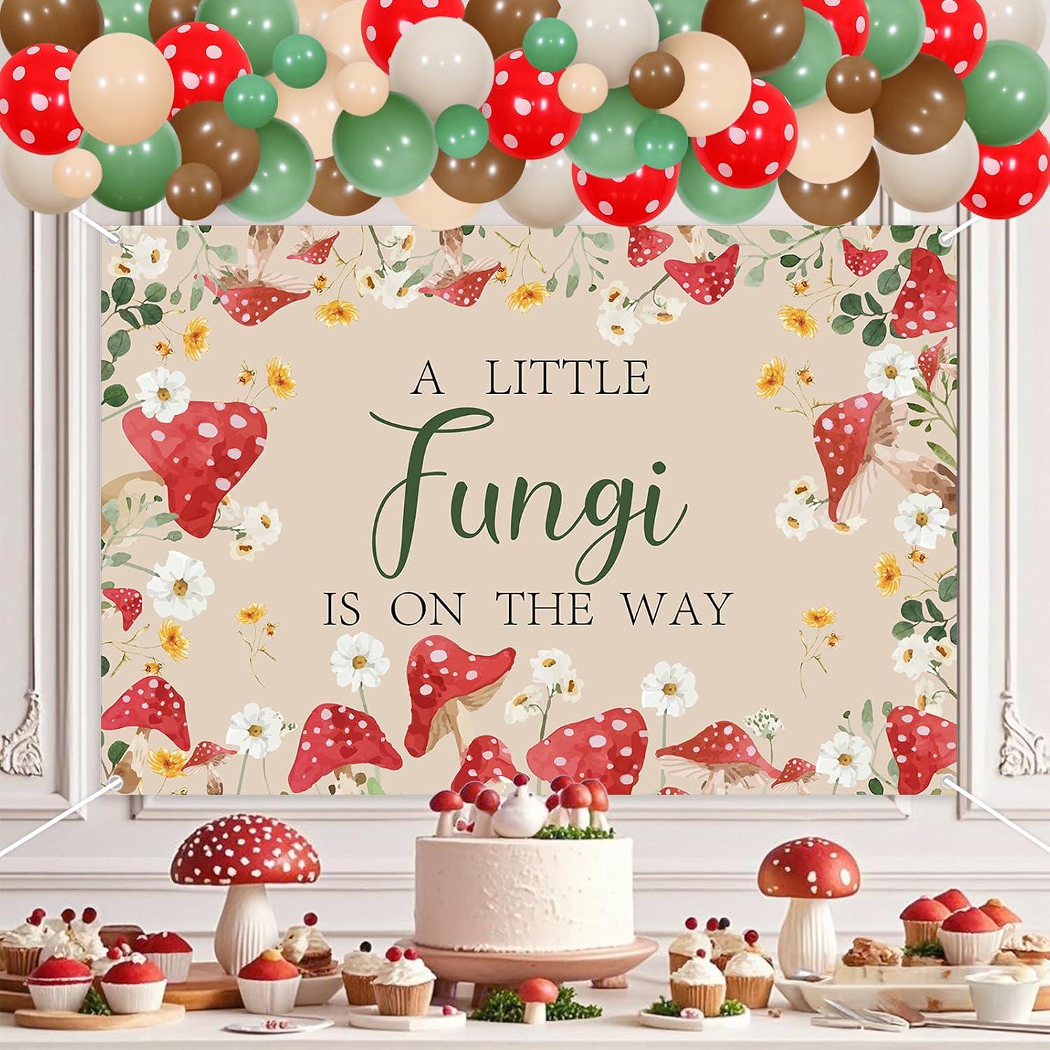 Mushroom Baby Shower Decorations, A Little Fungi Banner, Balloon Garland, Garden Party Decor