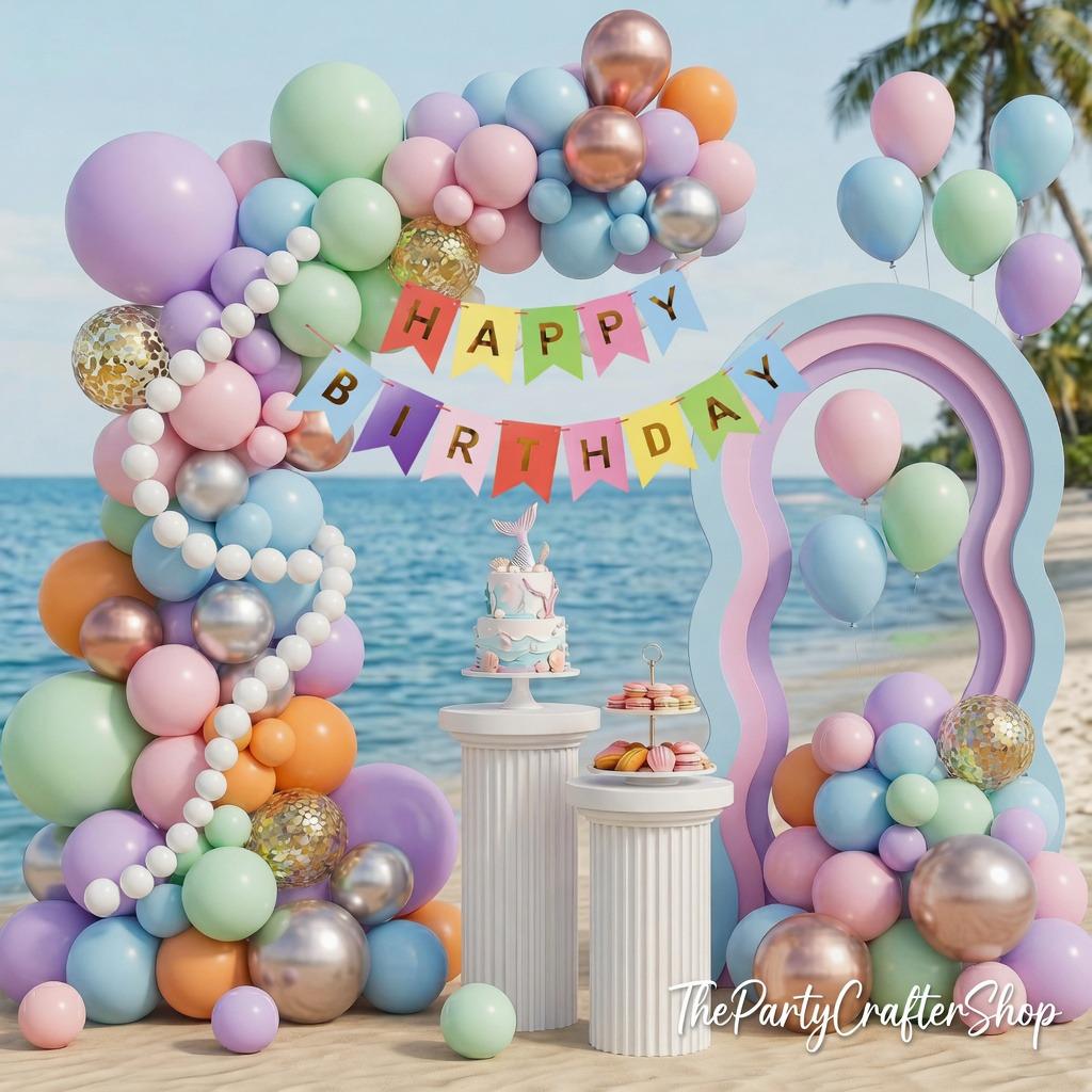 Mermaid Balloon Arch Kit, Pastel Undersea Party Garland, Birthday Banner
