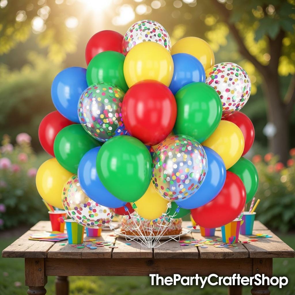 Red Yellow Blue Carnival Balloon Kit, Matte Primary Colors, Confetti Balloons, Kids Birthday Decor