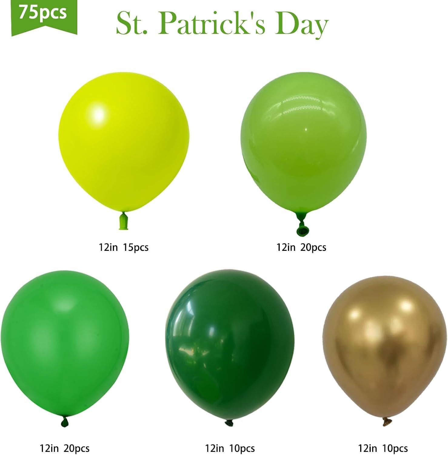 Green Gold Balloon Kit, 75pc Dark Green Metallic Balloons, St Patrick's Safari Party Decor