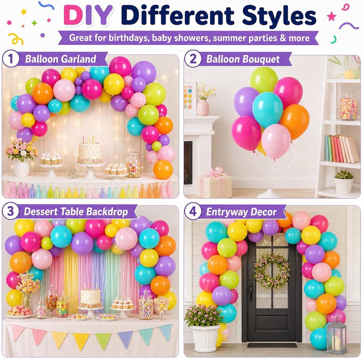 60pc Pastel Rainbow Balloon Set, 12 Inch Latex Party Decor