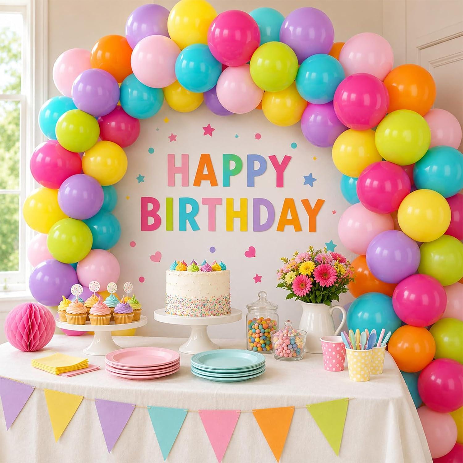 60pc Pastel Rainbow Balloon Set, 12 Inch Latex Party Decor