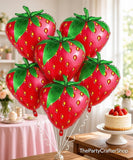 6pc Strawberry Foil Balloons, 20 Inch Red Fruit Theme Party Decor