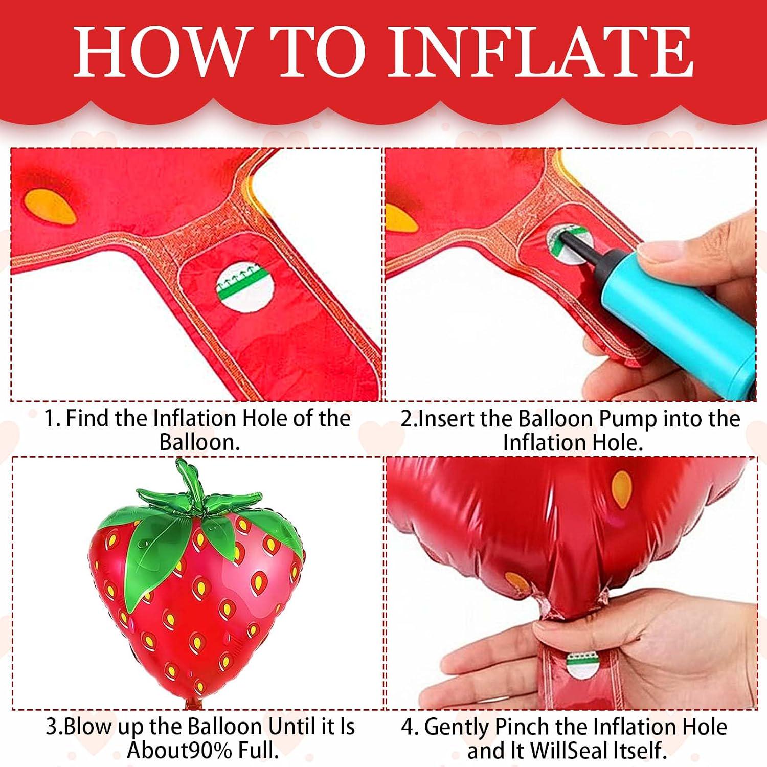 6pc Strawberry Foil Balloons, 20 Inch Red Fruit Theme Party Decor