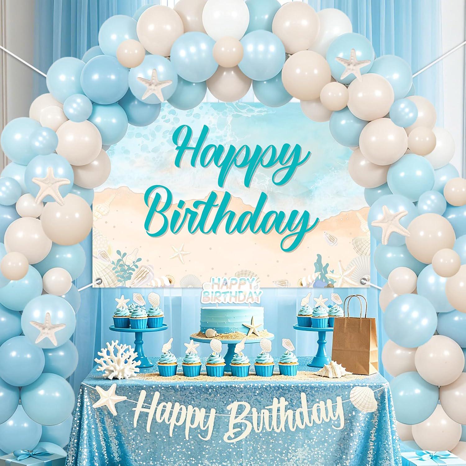 Coastal Beach Birthday Party Kit, Balloon Arch, Starfish, Shell Decorations