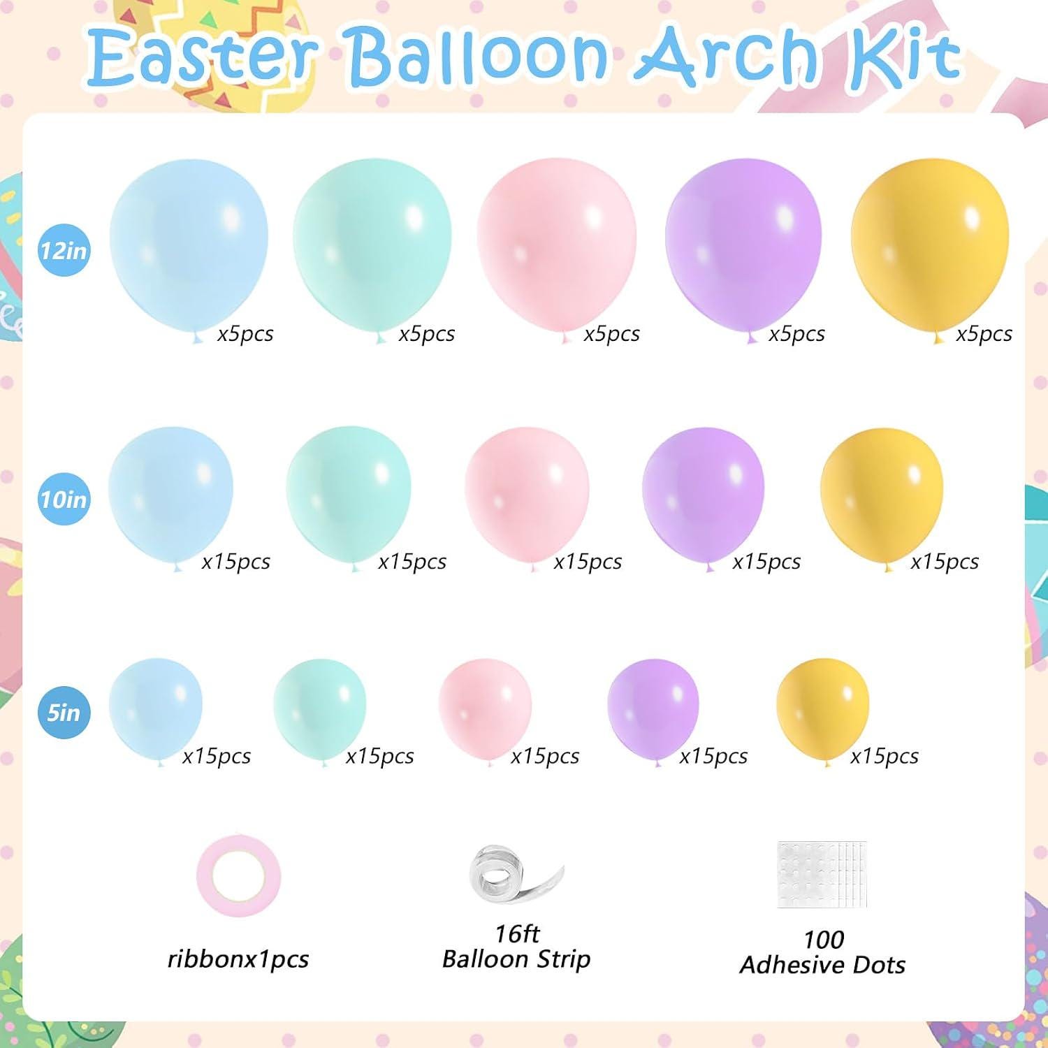 Easter Balloon Arch Kit, Macaron Pastel Garland with Bunny Ears, Daisy Balloons