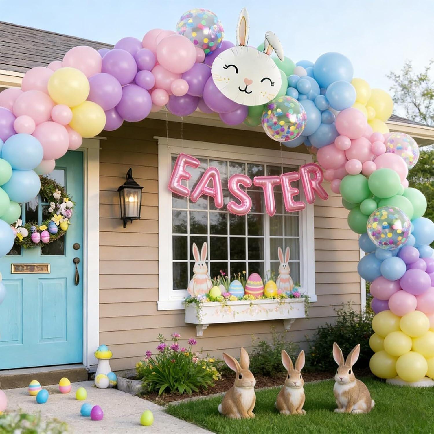 Pastel Easter Balloon Arch Kit, Bunny Garland for Spring Baby Shower Birthday