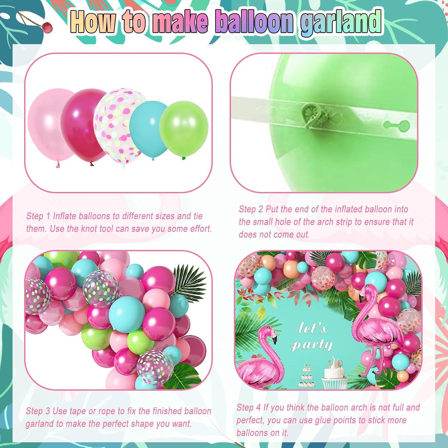 Flamingo Balloon Garland Kit, Tropical Luau Party Arch with Palm Leaves
