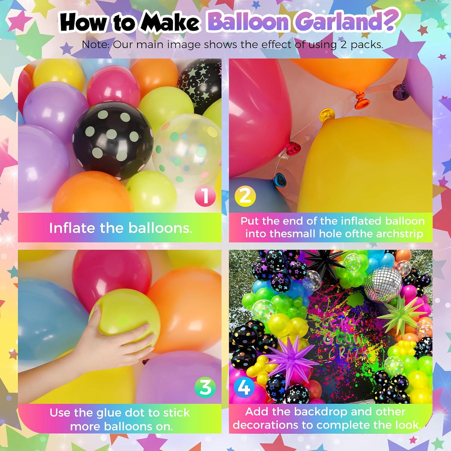 Neon Balloon Arch Kit | Glow in Dark Garland, 80s 90s Disco Party Decor
