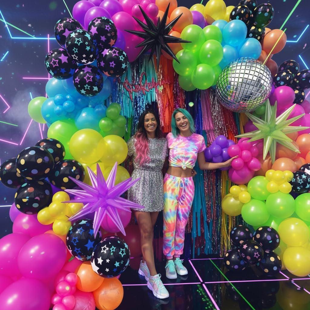 Neon Balloon Arch Kit | Glow in Dark Garland, 80s 90s Disco Party Decor