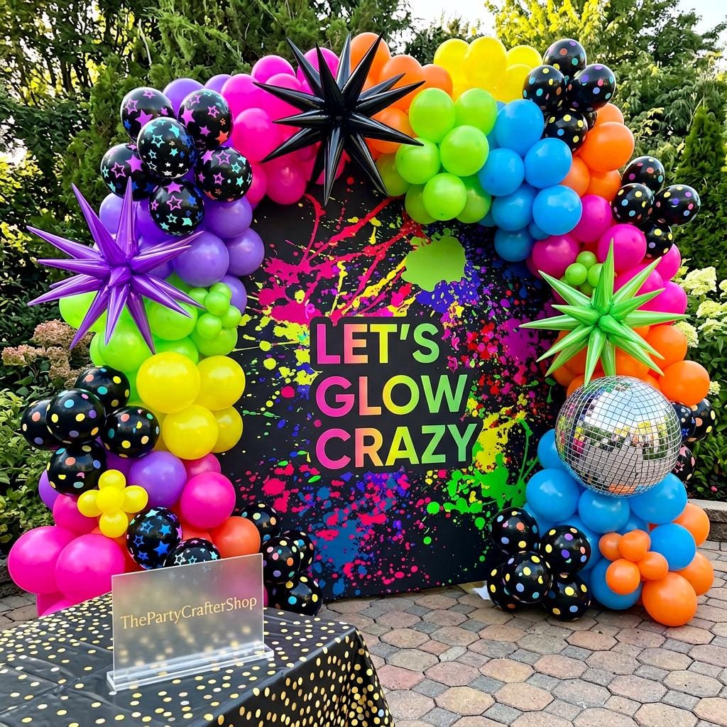 Neon Balloon Arch Kit | Glow in Dark Garland, 80s 90s Disco Party Decor