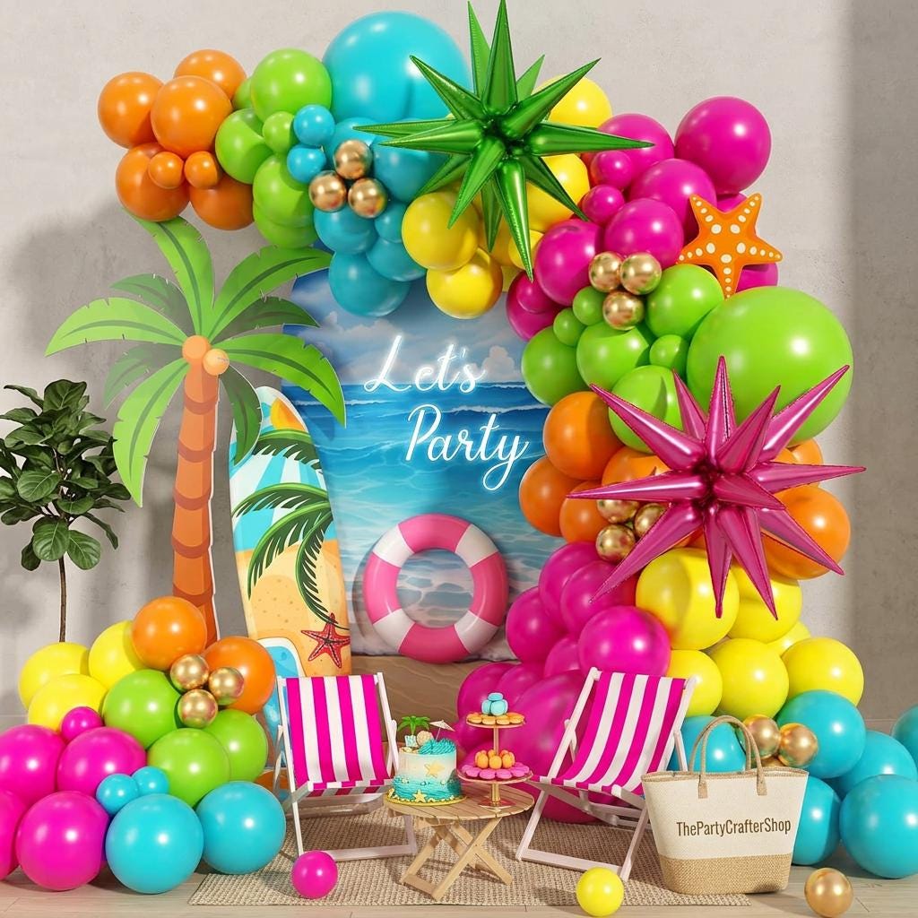 Tropical Balloon Arch Kit | Hawaiian Luau Garland with Star Balloons (145pc)